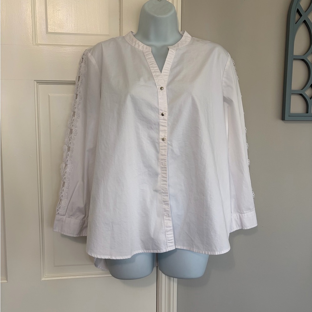 Marc New York White Button-Front Lace-Trim Blouse